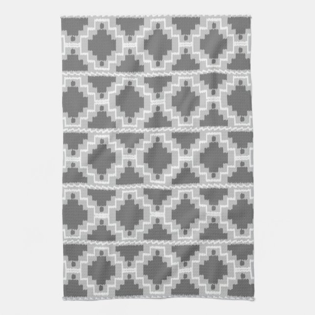 Ikat Aztec-mönster - Mörk och ljusgrå Kökshandduk (Vertikal)