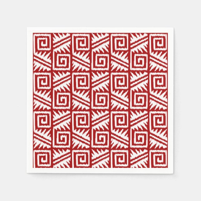Ikat Aztec Mönster - Mörk Red and White Pappersservett (Framsidan)
