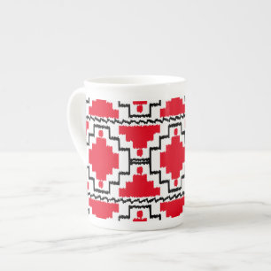 Ikat Aztec Mönster - Red, Black and White Benporslin Mugg
