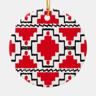 Ikat Aztec Mönster - Red, Black and White Julgransprydnad Keramik