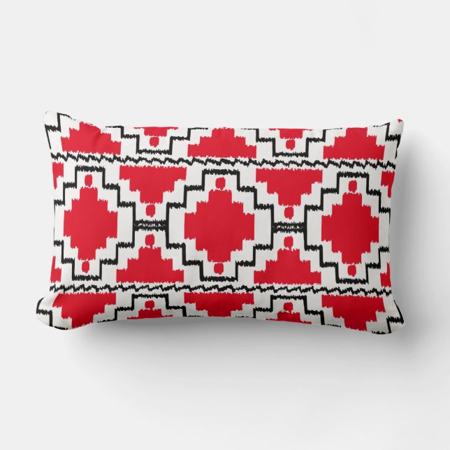 Ikat Aztec Mönster - Red, Black and White Lumbarkudde (Framsida)