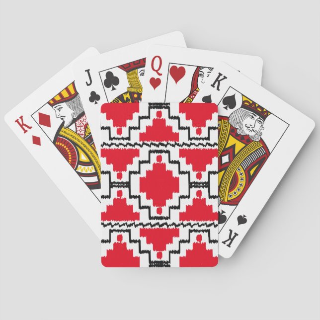 Ikat Aztec Mönster - Red, Black and White Spel Kort (Baksidan)
