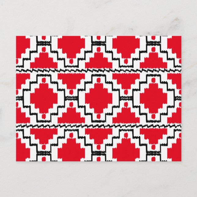 Ikat Aztec Mönster - Red, Black and White Vykort (Framsida)