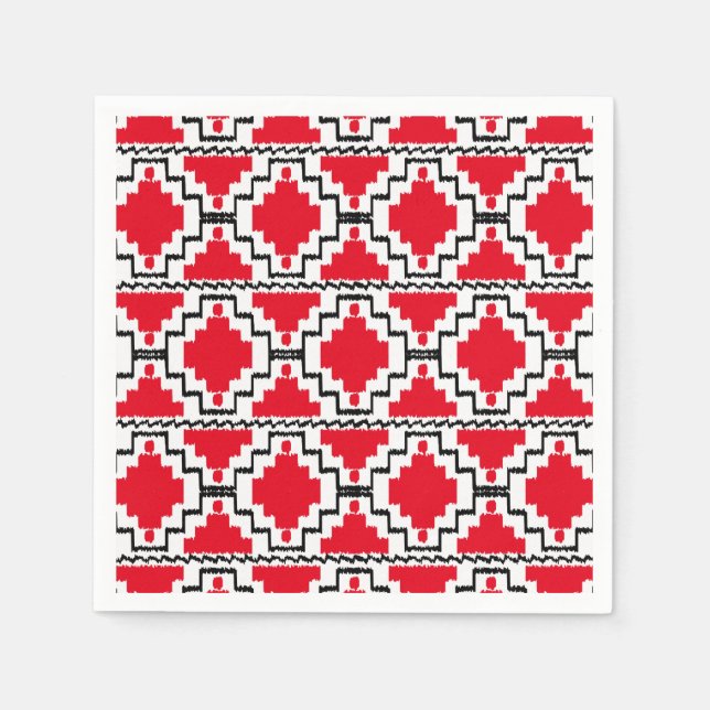 Ikat Aztec-mönster - Röd, Svart och Vit Pappersservett (Framsidan)