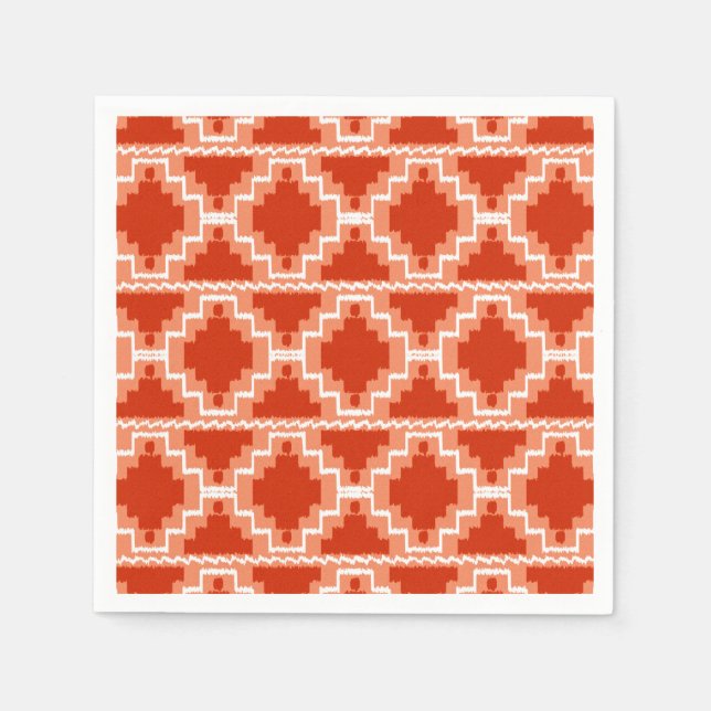 Ikat Aztec-mönster - Rost, Orange och vit Pappersservett (Framsidan)