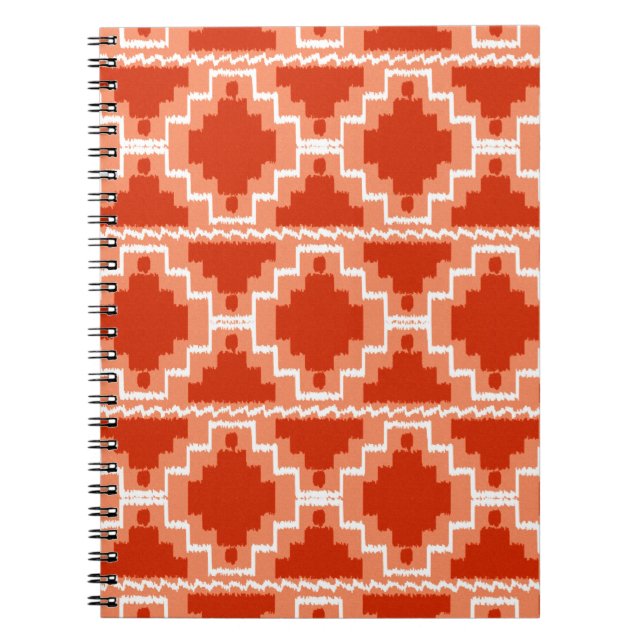 Ikat Aztec Mönster - Rust, Orange och vitt Anteckningsbok (Framsidan)