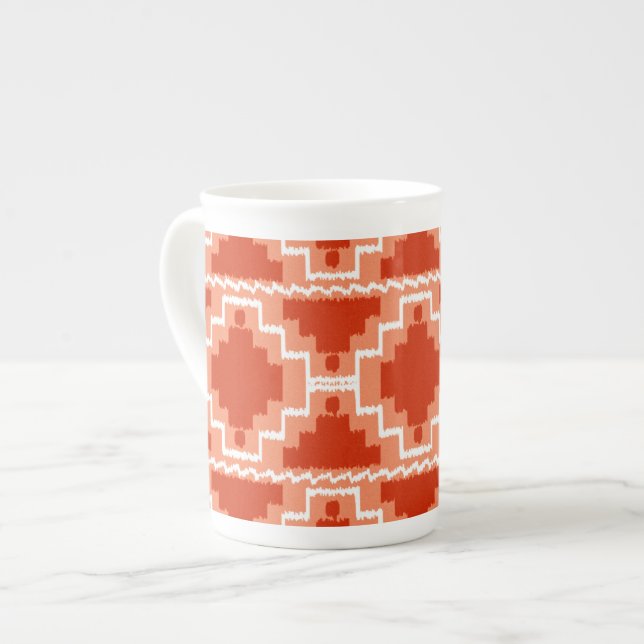 Ikat Aztec Mönster - Rust, Orange och vitt Benporslin Mugg (Framsida vänster)