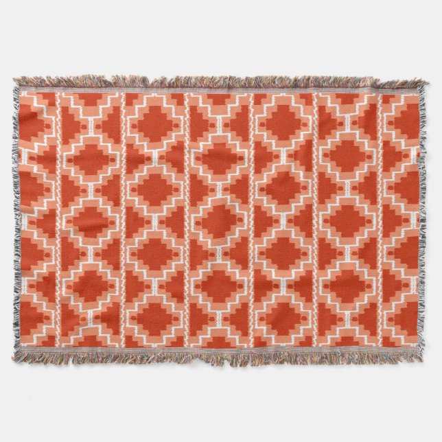 Ikat Aztec Mönster - Rust, Orange och vitt Filt (Framsidan)