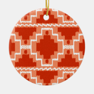 Ikat Aztec Mönster - Rust, Orange och vitt Julgransprydnad Keramik