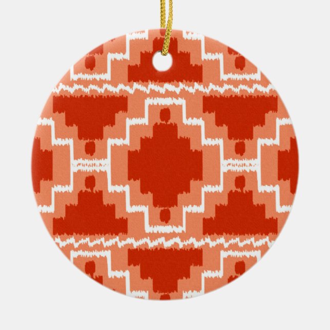 Ikat Aztec Mönster - Rust, Orange och vitt Julgransprydnad Keramik (Framsidan)