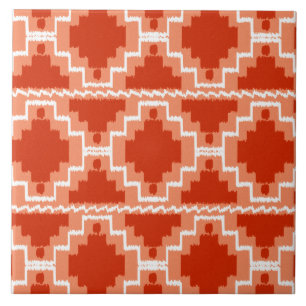 Ikat Aztec Mönster - Rust, Orange och vitt Kakelplatta