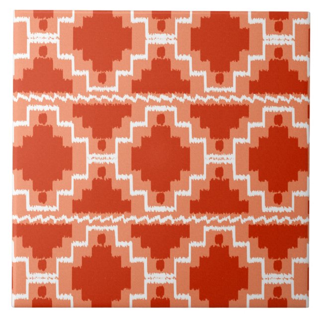 Ikat Aztec Mönster - Rust, Orange och vitt Kakelplatta (Framsidan)