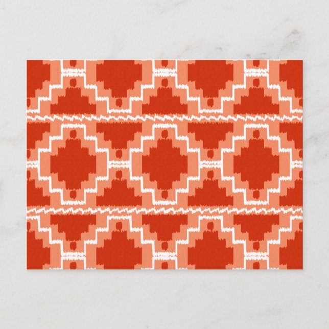 Ikat Aztec Mönster - Rust, Orange och vitt Vykort (Framsida)