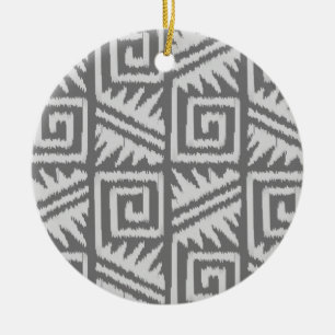 Ikat Aztec Mönster - Shades of Grått / Grått Julgransprydnad Keramik