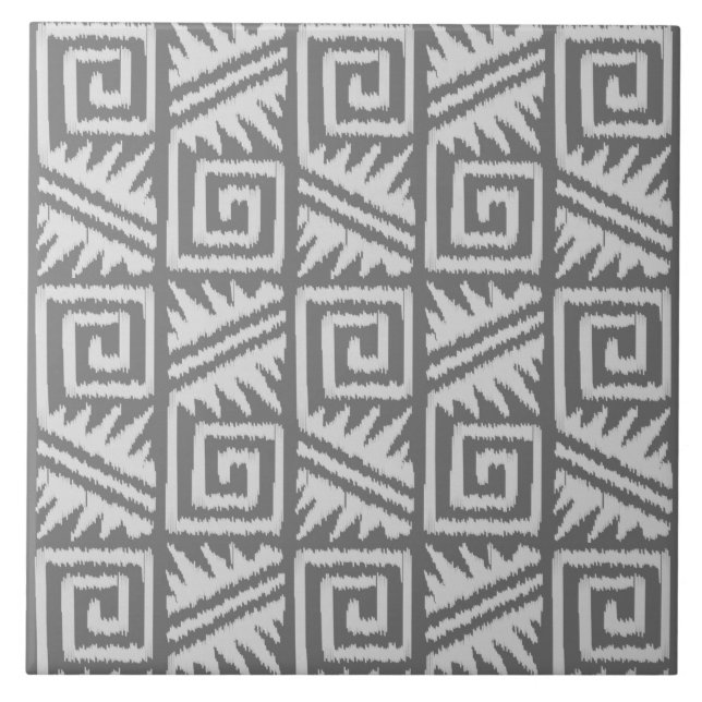 Ikat Aztec Mönster - Shades of Grått / Grått Kakelplatta (Framsidan)