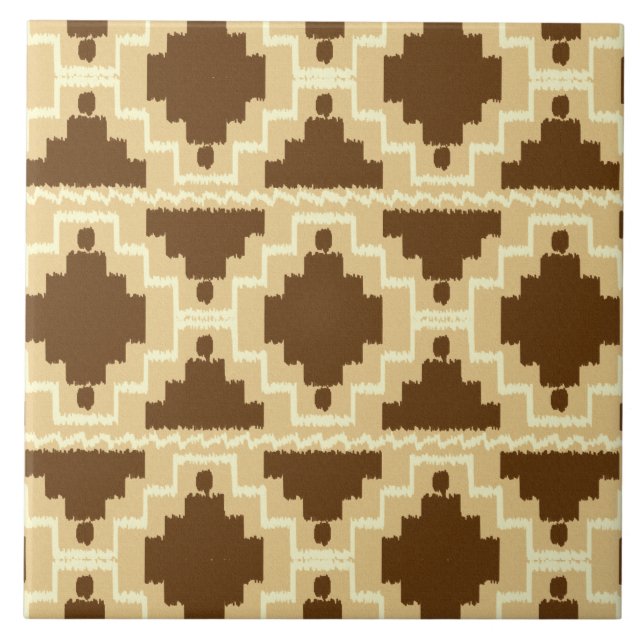 Ikat Aztec Mönster - Tan, brun och grädde Kakelplatta (Framsidan)