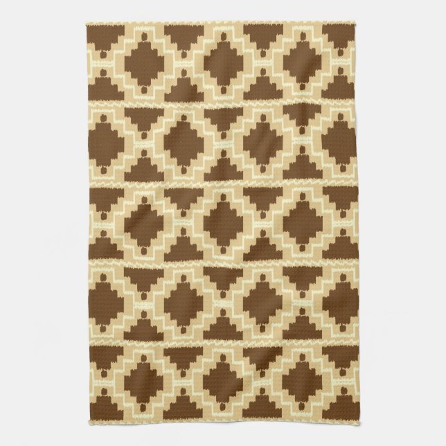 Ikat Aztec Mönster - Tan, brun och grädde Kökshandduk (Vertikal)