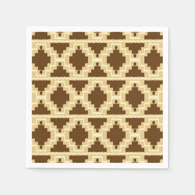 Ikat Aztec Mönster - Tan, brun och grädde Pappersservett (Framsidan)