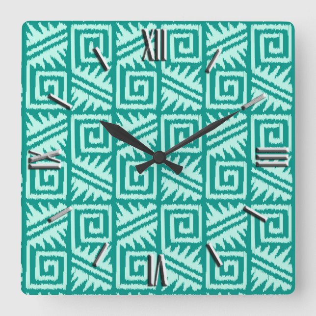 Ikat Aztec-mönster - Turkos och Aqua Fyrkantig Klocka (Framsida)