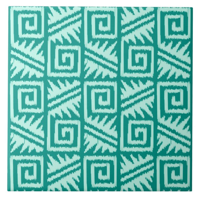 Ikat Aztec mönster - turkos och Aqua Kakelplatta (Framsidan)