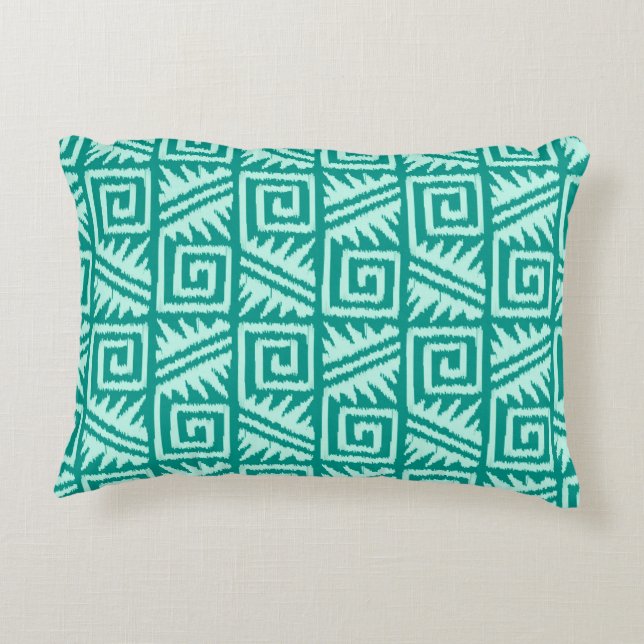 Ikat Aztec-mönster - Turkos och Aqua Prydnadskudde (Baksidan)