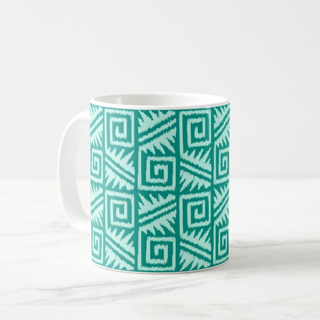 Ikat Aztec Mönster - Turquise och Aqua Kaffemugg (Framsida vänster)