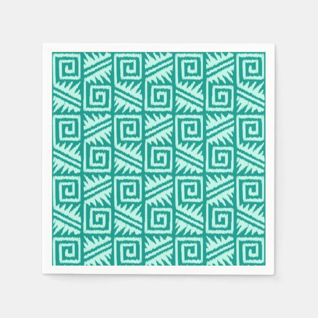 Ikat Aztec Mönster - Turquise och Aqua Pappersservett (Framsidan)