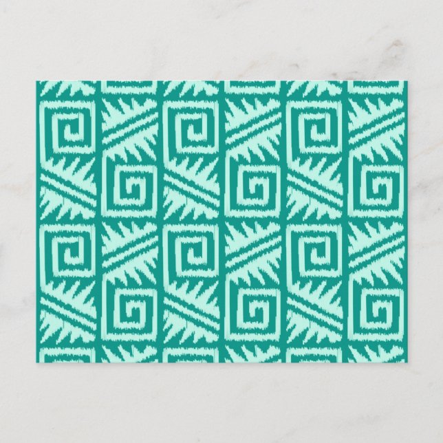 Ikat Aztec Mönster - Turquise och Aqua Vykort (Framsida)
