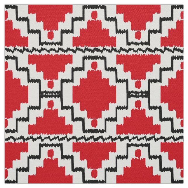 Ikat Aztec stam- - rött, svartvitt Tyg (Provkarta)