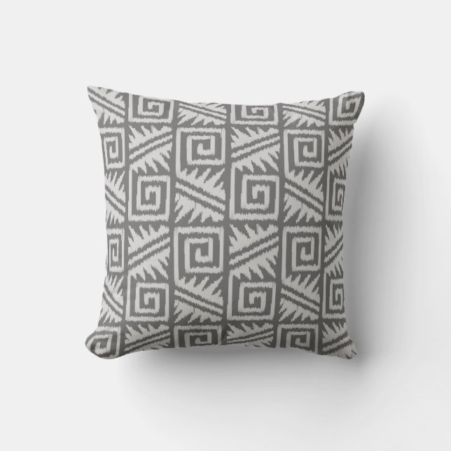 Ikat Aztec-stammen - Grått-/Grått-skuggor Kudde (Framsida)