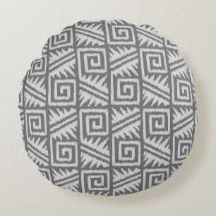 Ikat Aztec-stammen - Grått-/Grått-skuggor Rund Kudde