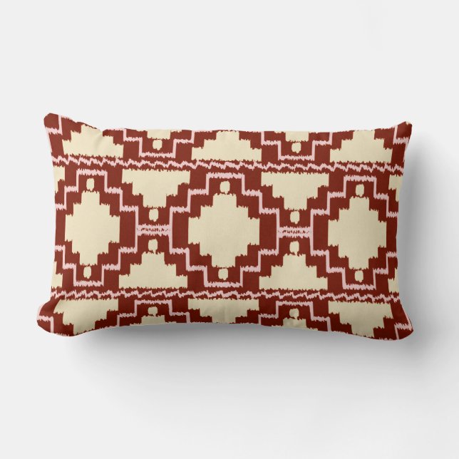 Ikat Aztec Tribal - Beige, Burgundy och Rosa Lumbarkudde (Framsida)