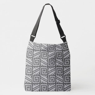 Ikat Aztec Tribal - Charcol och Silver Grått Axelväska