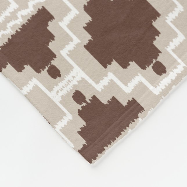 Ikat Aztec Tribal - Chocolate Brown och Taupe Fleecefilt (Hörn)