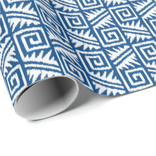 Ikat Aztec Tribal - Cobalt Blue och White Presentpapper