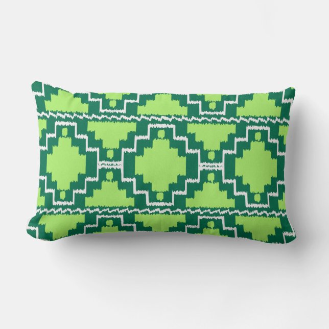 Ikat Aztec Tribal - Forest and Lime Green Lumbarkudde (Framsida)