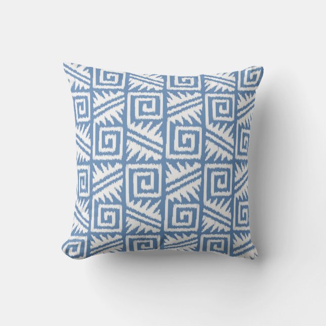 Ikat Aztec Tribal - Himmelblå och Vit Kudde (Framsida)