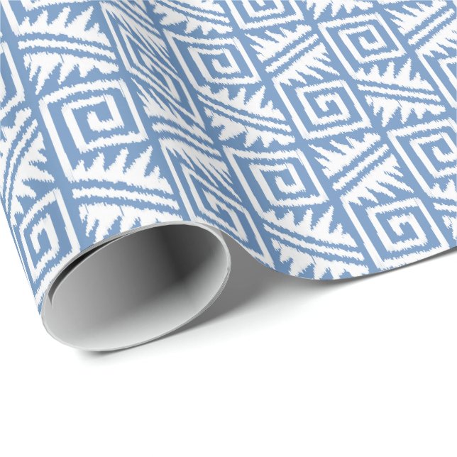 Ikat Aztec Tribal - Himmelblå och Vit Presentpapper (Rullad Hörn)