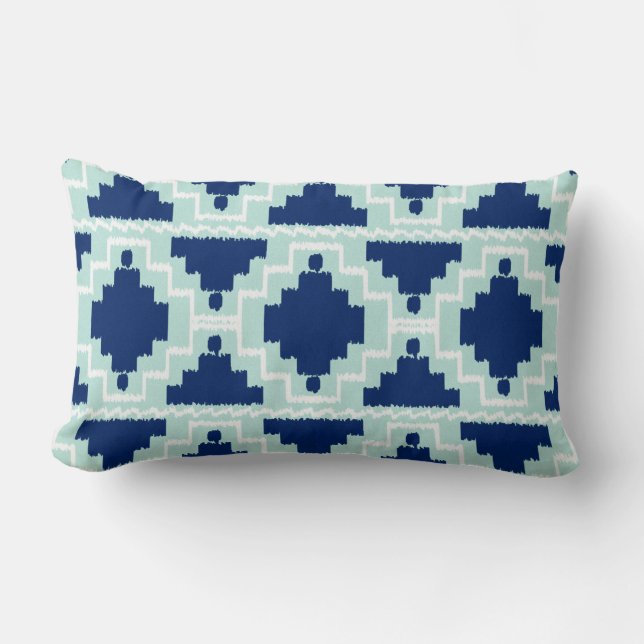 Ikat Aztec Tribal - Indigo och light blue Lumbarkudde (Framsida)
