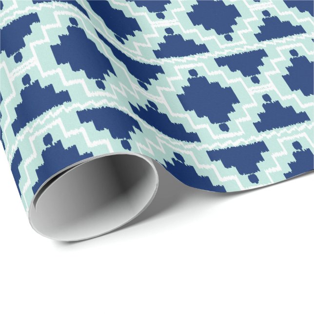 Ikat Aztec Tribal - Indigo och light blue Presentpapper (Rullad Hörn)