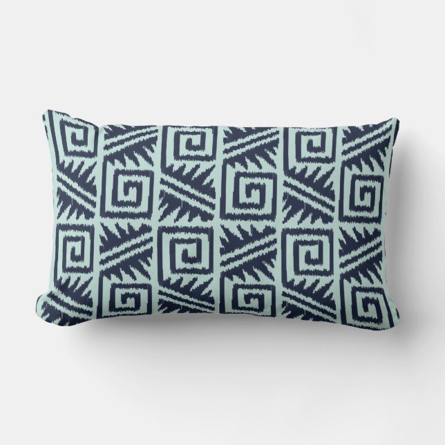 Ikat Aztec Tribal - Indigo och Ljusblå Lumbarkudde (Framsida)