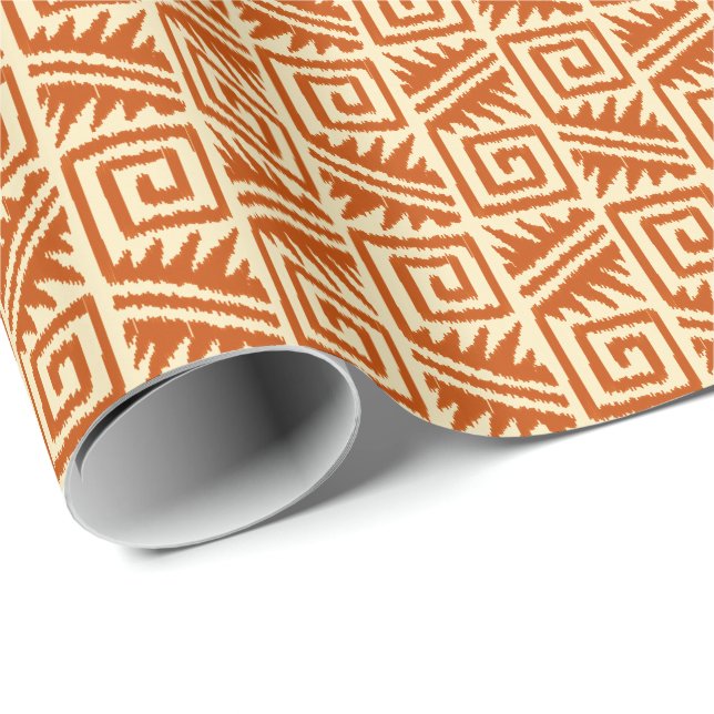 Ikat Aztec Tribal - Mandarin och Light Orange Presentpapper (Rullad Hörn)