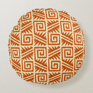 Ikat Aztec Tribal - Mandarin och Light Orange Rund Kudde