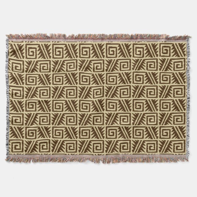 Ikat Aztec Tribal - Mörk Brown och Tan Filt (Framsidan)