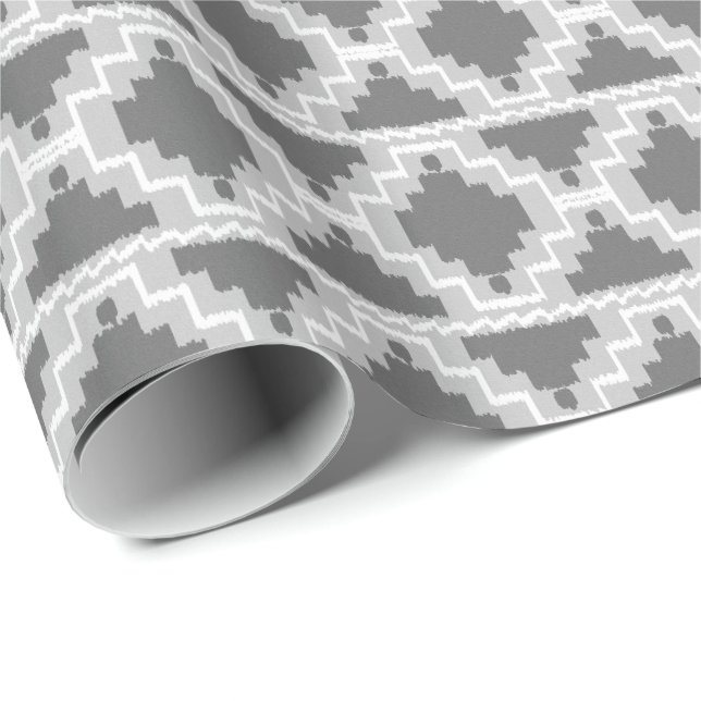 Ikat Aztec Tribal - Mörk och ljusgrå Presentpapper (Rullad Hörn)
