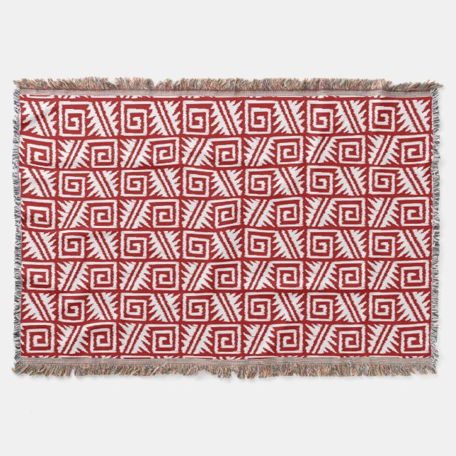 Ikat Aztec Tribal - Mörk Red and White Filt (Framsidan)