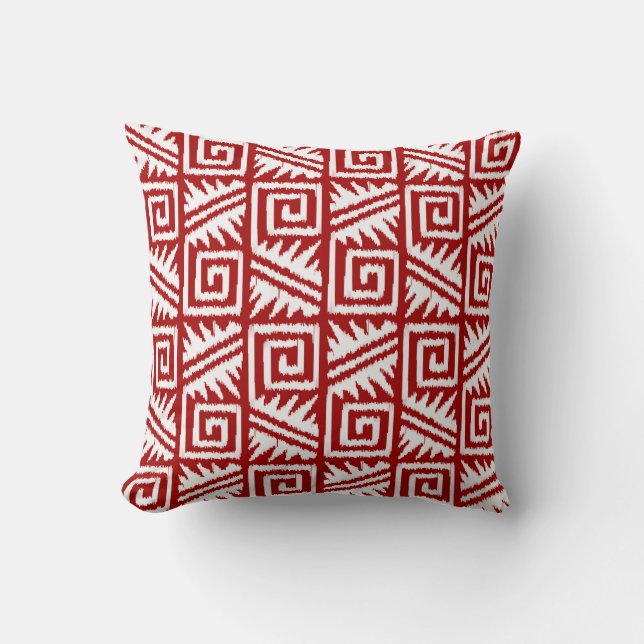 Ikat Aztec Tribal - Mörk Red and White Kudde (Framsida)