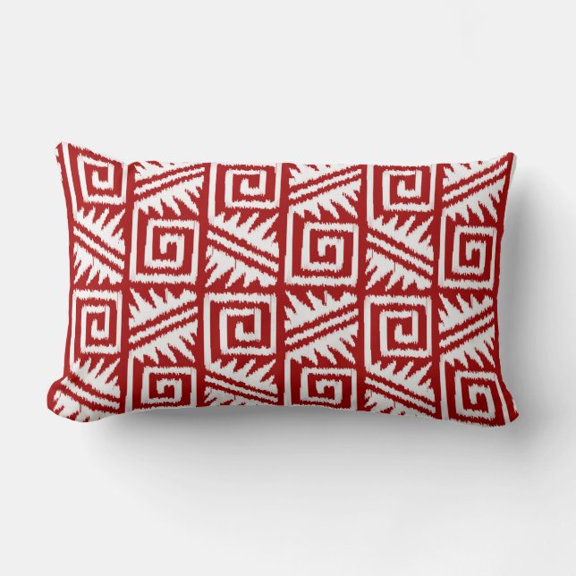 Ikat Aztec Tribal - Mörk Red and White Lumbarkudde (Framsida)