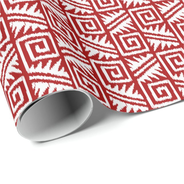 Ikat Aztec Tribal - Mörk Red and White Presentpapper (Rullad Hörn)
