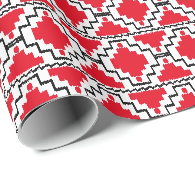 Ikat Aztec Tribal - Red, Black and White Presentpapper (Rullad Hörn)
